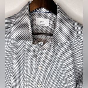 ETON Contemporary White Gray Chain link Button Down Dress Shirt sz 44 17.5